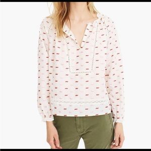 J. Crew Point Sur Ruffle-neck Popover Metallic Clip Dot Blouse Size Medium